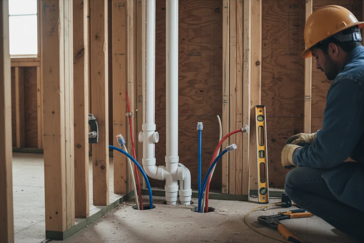 Drain and supply rough-in during Sump Pump Repair in Walton